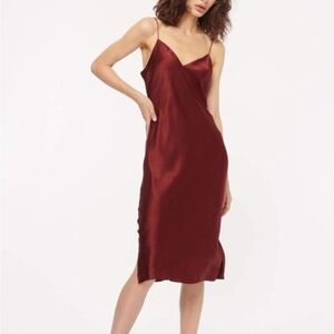 Cami NYC Deep Red Satin Midi Skirt